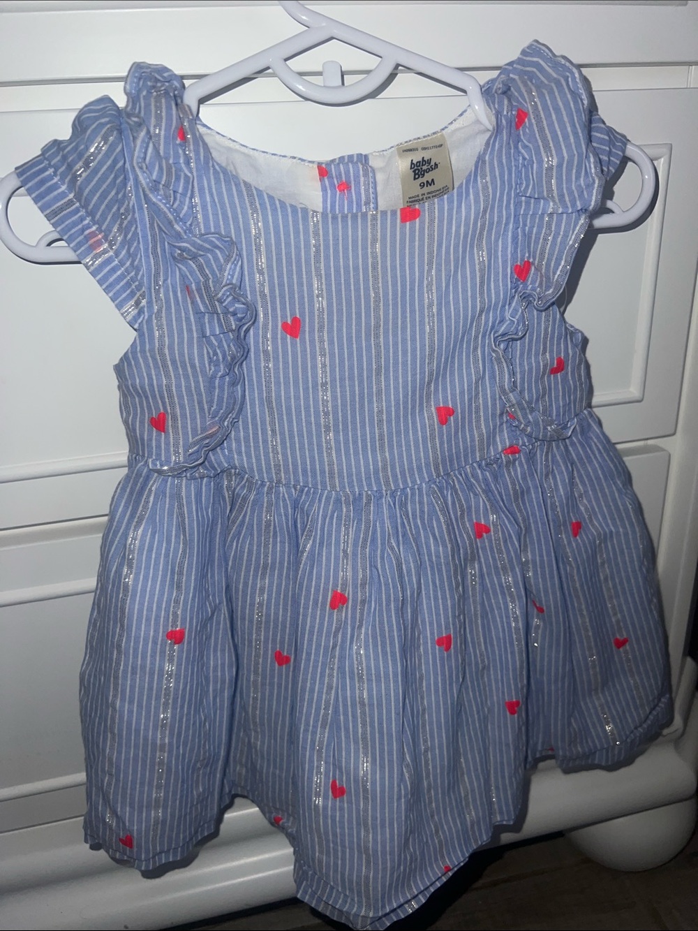 Baby OshKosh B'gosh Blue Striped Metallic Heart Ruffle Dress 9M